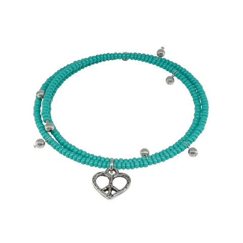 Fronay Co .925 Sterling Silver Memory Coil Turquoise Heart Charm Bracelet - ChristmaShop