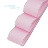 (10 yards/lot) Silvery Edge Pink Grosgrain Ribbon - ChristmaShop